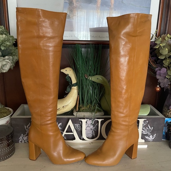 Zara Leather Over Knee Boots in Camel Color